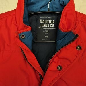 Nautica Men's Red and Blue Puffer Jacket